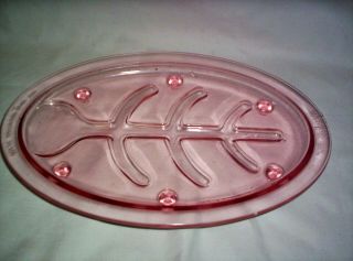 Vintage Pink Glass Oval Serving Platter With Tree Of Life Well