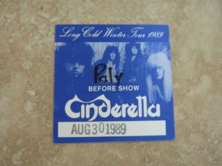 Cinderella Long Cold Winter Tour 1989 Before Show Purple Backstage Concert Pass
