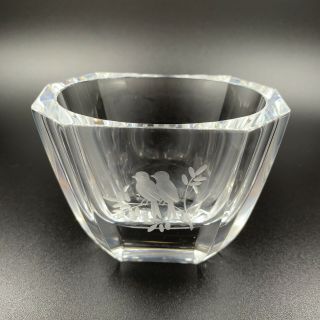 Vintage Orrefors Crystal Art Glass Vase With Etched Birds - - Signed
