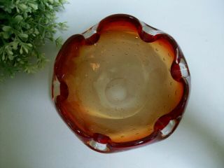 Vintage Mcm Amberina Art Glass Ashtray Candy Dish Bowl Ruffles Bubbles Euc