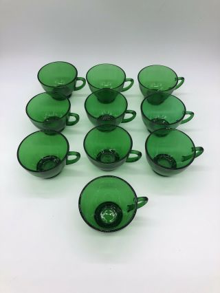 Set Of 10 Vintage Anchor Hocking - Glass Punch Cups - Forest Green Glass Retro