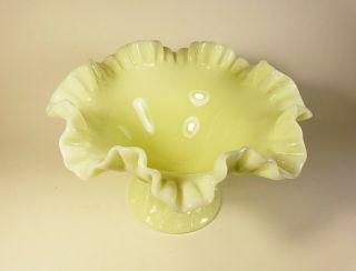 Vintage Custard Glass Footed Ruffled Bowl.  Uranium.