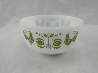 Vintage Federal Glass 2 - 1/2 Qt.  Mixing Bowl With Green Chickens Pattern Rare