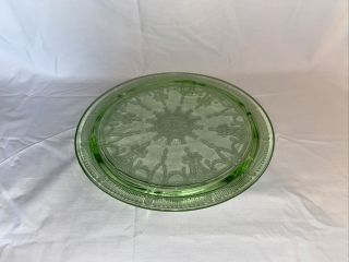 Footed Cake Plate Hocking Green Depression Glass Cameo Ballerina 10 Inch