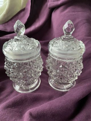 2 Vintage Avon Pressed Glass Lidded Jars.