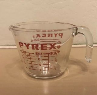 Pyrex Made In Usa 1 Cup Glass Measuring Cup Red Letter 8oz