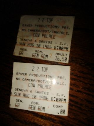 Zz Top Rare Vintage Concert Ticket Stub 1986 San Francisco Cow Palace
