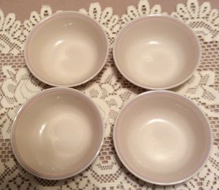 (4) Corelle Cereal/soup Bowls Pink & Blue Stripe English Breakfast Corning