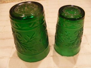 2 Vtg Anchor Hocking Forest Green Sandwich Tumblers,  5 Oz Juice & (1) 9 Oz Water