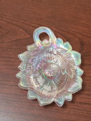 Signed Fenton Pink Contemporary Carnival Glass Sunflower Pin Tray