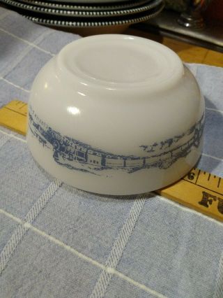 Vintage Currier & Ives Glasbake Milk Glass Cereal / Fruit Bowl Train Pattern