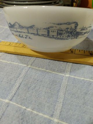 Vintage Currier & Ives Glasbake Milk Glass Cereal / Fruit Bowl Train Pattern 2