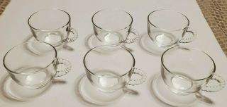 Set Of 6 Vintage Clear Pressed Glass Punch Bowl Cups