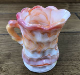 Vintage Orange & White Marble Swirl Slag Milk Glass Creamer 3 1/2 Inch