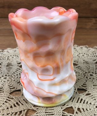 Vintage Orange & White Marble Swirl Slag Milk Glass Creamer 3 1/2 Inch 3