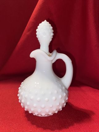 Vintage Hobnail White Milk Glass Pitcher Vase Jar Avon With Stopper And Seal
