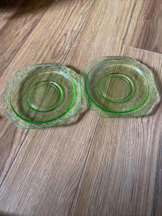 2 Vintage Jeannette Depression Green Glass Madrid Saucers