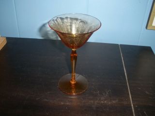 2 Fostoria Vernon Etched Amber Wine Glass 5 - 1/2 " Tall