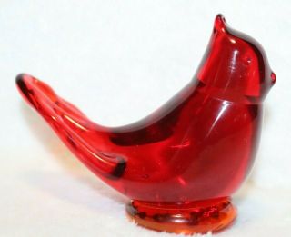 Vintage Cardinal Red Bird Hand Blown Glass On Amber Base 3 " Tall