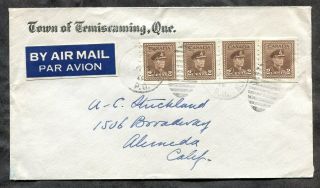 P1144 - Temiskaming Quebec 1946 Cover To Usa.  264 Coil Strip Of 4