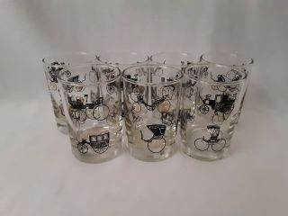 Set Of 7 Libbey Vintage " Curio " Carriage Buggy Coach Whiskey Bar Glasses