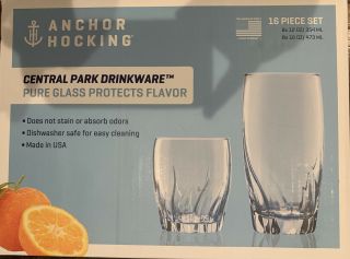 Anchor Hocking Central Park 16 Piece Glass Drinkware Set