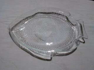 Vintage Clear Depression Glass Embossed Fish Shaped Oven - Proof Plate Platter