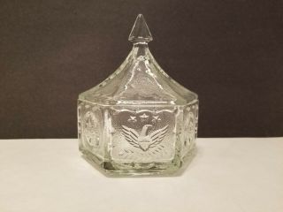 Colonial Star Eagle Tiara Indiana Glass Candy Hexagon Dish W/ Lid Crystal