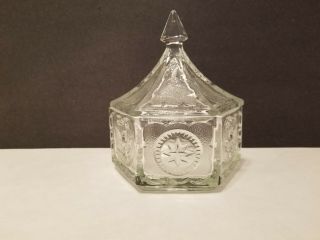 Colonial Star Eagle Tiara Indiana Glass Candy Hexagon Dish w/ Lid Crystal 2