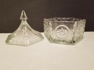 Colonial Star Eagle Tiara Indiana Glass Candy Hexagon Dish w/ Lid Crystal 3