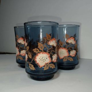 Vintage Blue Floral Libbey 6oz Juice Glasses (set Of 3)