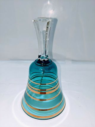 Vintage Bohemian Blue Glass Gold Trim Bell Bohemia Glan Collectable