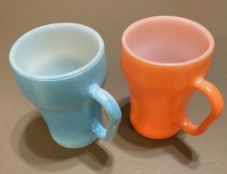 2 Vtg Anchor Hocking Fire King Glass Cola Soda Fountain Mugs Cups ￼blue Orange