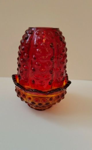 Vintage Fenton Amberina Red/orange Glass Hobnail Fairy Lamp