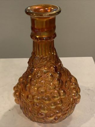 Vintage Imperial Marigold Carnival Glass Grapes & Leaves Bottle Vase Or Decanter