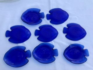 Arcoroc Cobalt Blue Glass Plates Fish Shaped Bread And Butter Plates