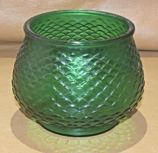 E.  O.  Brody Emerald Green Glass Fish Scale Round Bowl Vase Planter Vintage