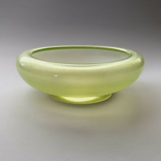 Vintage Fenton Green Stretch Glass Low Bowl,  Unusual Small 4 1/2” Size