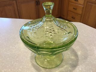 Vintage Green Depression Glass Covered Candy Dish Lid