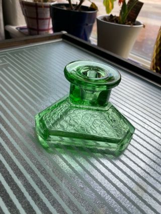 Vintage Vaseline Uranium Green Depression Glass Candle Stick Holder