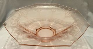 Pink Glass Etched Greek Woman Rolled Flat Edge 3.  5 " Tall Vintage Serving Bowl