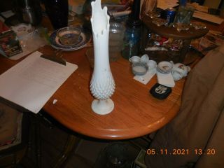 Vintage Fenton Milk Glass Hobnail Bud Vase 15” Tall