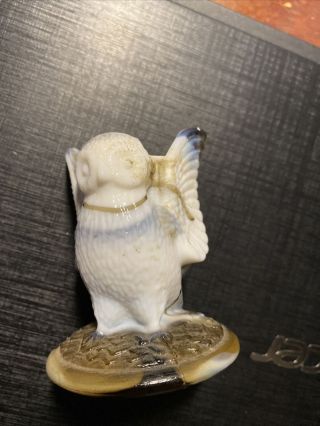 Vintage Westmoreland Milk Brown Grey Slag Glass Flying Owl Toothpick Holder
