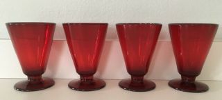 Set Of Four (4) Ruby Red Footed Cordials / Wine - Vintage