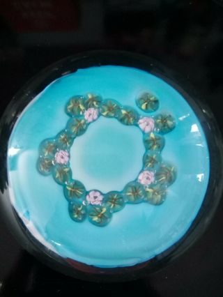 Vintage Fratelli Toso Rose Millefiori Paperweight Blue White Pink Green