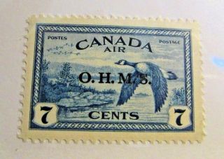 Canada Sc Co1 Mh,  F - Vf,  Ohms Overprint Airmail,  7 Cent Postage Stamp