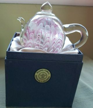 Tea Pot Paperweight By Dynasty Gallery Heirloom Collectibles.  Pink Wavy Design.