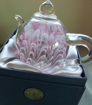 Tea Pot Paperweight by Dynasty Gallery Heirloom Collectibles.  Pink wavy design. 3