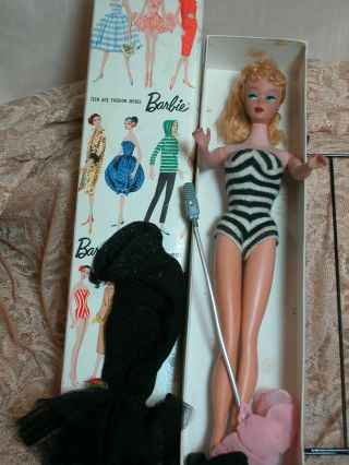 Mattel Blonde Pony Tail Barbie Doll In Orig Box With Solo Spotlight Outf 1960 