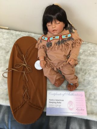 Cute Nib Lee Middleton Baby Doll " Native American Sleeping Baby " By Reva Schick